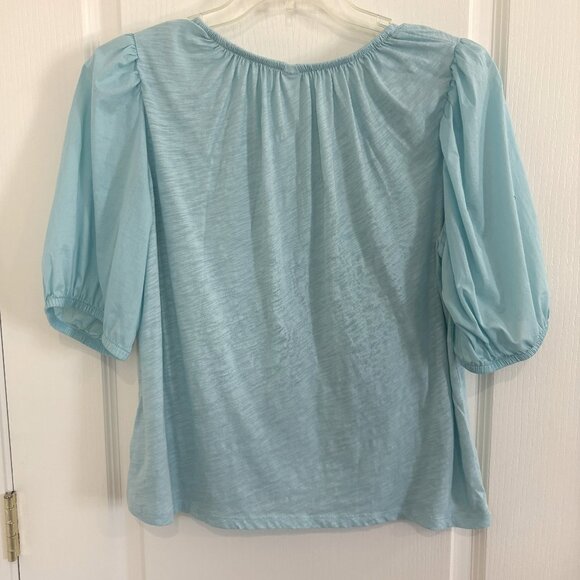 Old Navy Puff Sleeve Slub Knit Peasant Top Cotton Ceramic Blue Size Large NEW - Picture 4 of 6